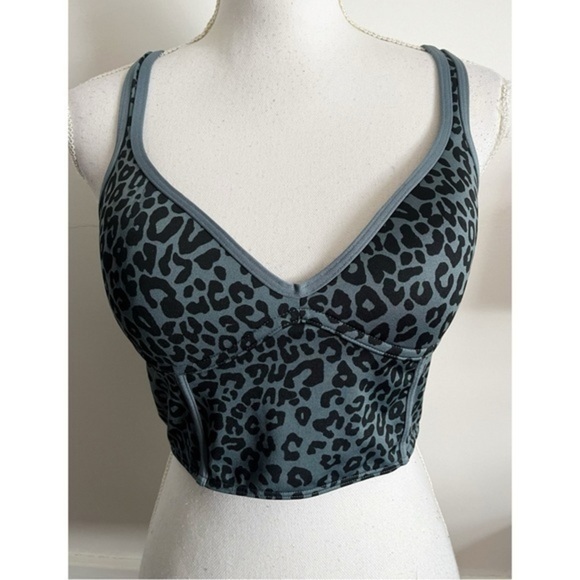 Pink Active Victorias Secret • Slate Blue Black Leopard Long Line Sports Bra - Picture 1 of 4